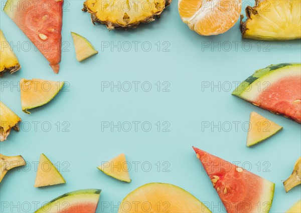 Pieces fresh colorful tropical fruits