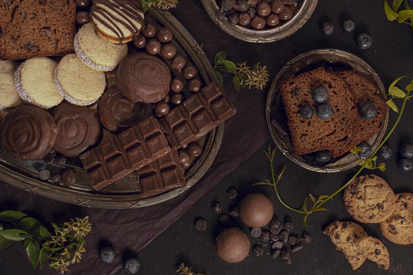 Tasty flat lay assortment mixed chocolate