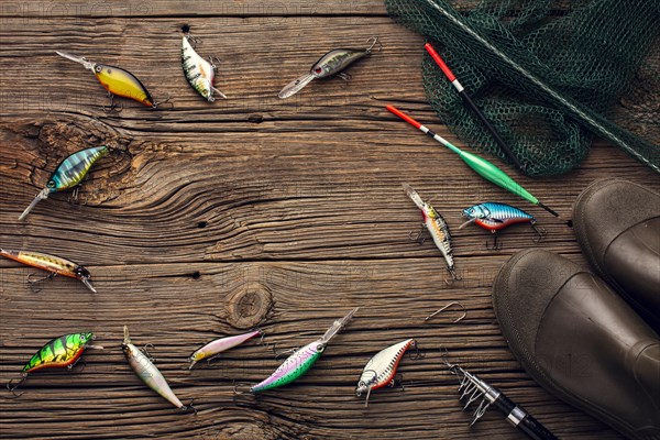 Top view fishing essentials