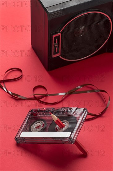 High view cassette tape with pencil