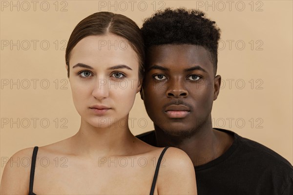 Interracial couple portrait close up