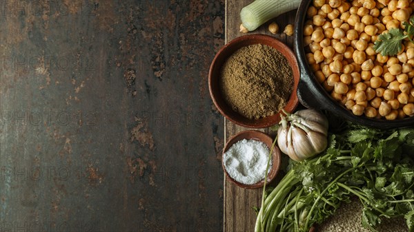 Flat lay tasty jewish food frame with copy space