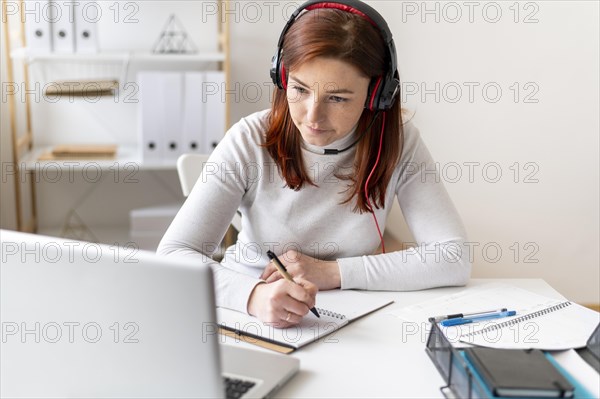 Woman work having video call