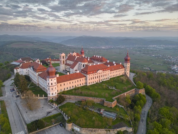 Aerial view of Goettweig Abbey at sunrise