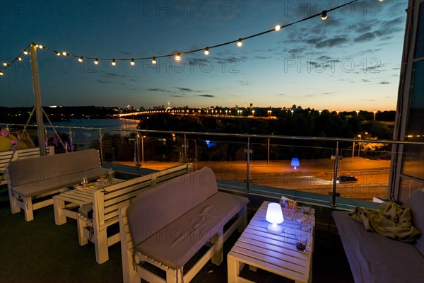 Empty terrace sunset background