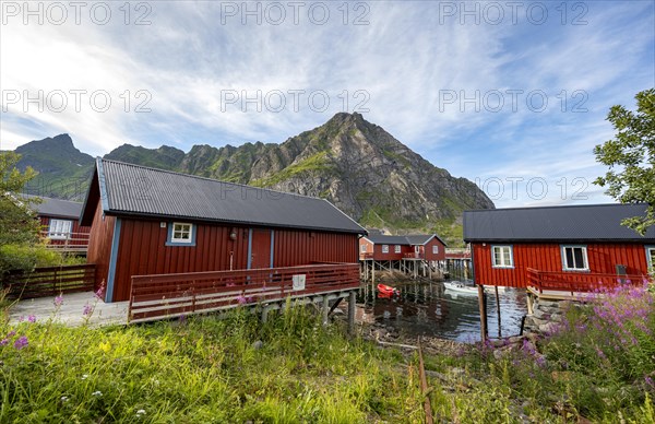 Traditional red rorbuer wooden cabins