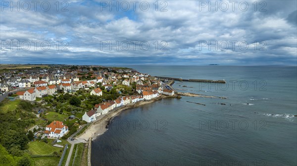 Aerial panorama of the fishing village of Pittenweem on the Firth of Forth