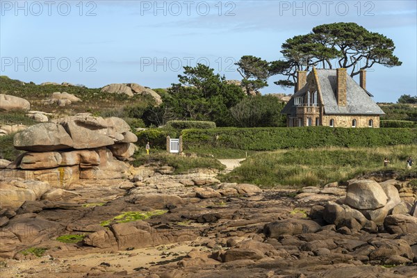 The rocks of the pink granite coast Cote de Granit Rose near Ploumanac'h