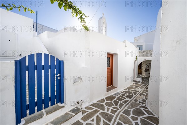 White Cycladic houses with blue doors