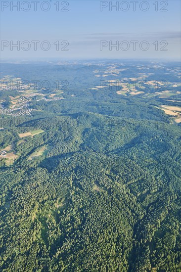 Aerial view over the fields and forests near Woerth an der Donau