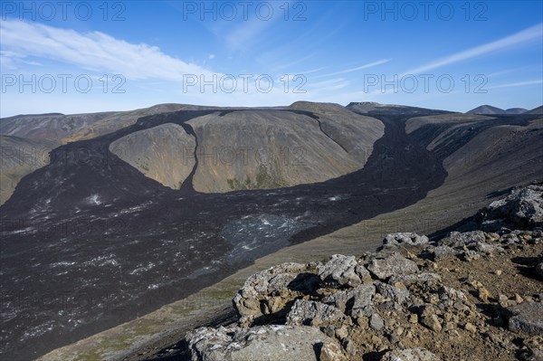 Fagradalsfjall volcano and cooled lava