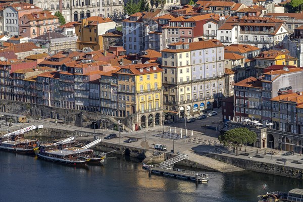 Douro promenade Cais de Ribeira and the old town of Porto seen from above