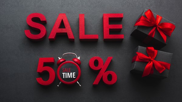 Sale fifty percent discount with clock