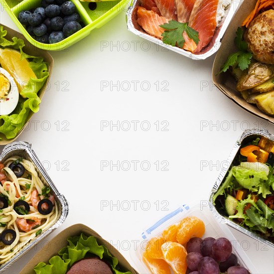 Flat lay batch cooking composition with copy space