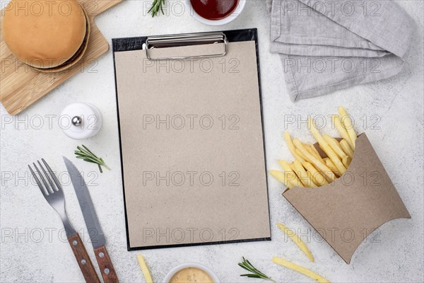 Hamburger fries with clipboard