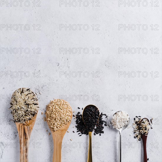 Spoons with various sorts rice