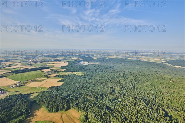 Aerial view over the fields and forests near Woerth an der Donau