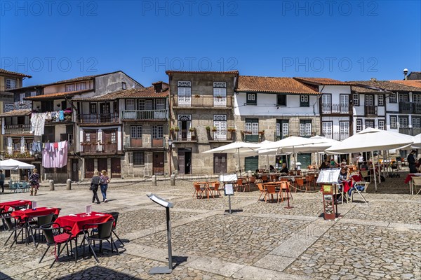 Restaurants at Praca de Sao Tiago square in the old town of Guimaraes