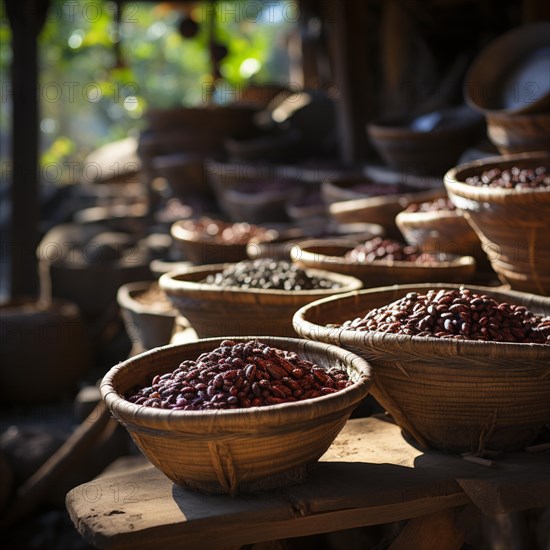 Coffee beans fresh and roasted Coffee beans on a plantation