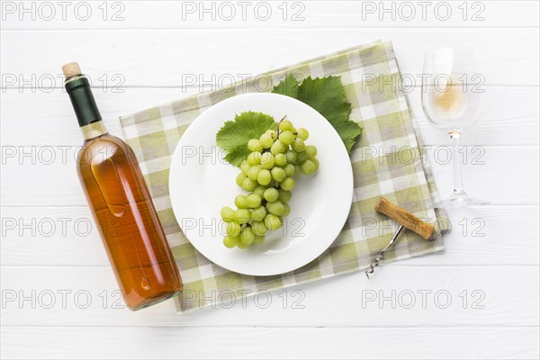 Top view white grapes wine