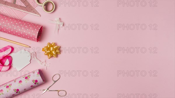 Wrapping paper scissor tag stationery materials pink wallpaper with space text
