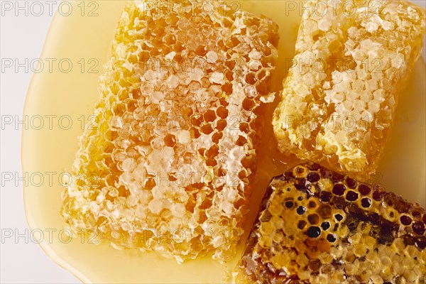Flat lay honeycombs honey