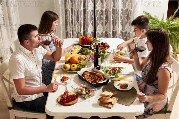 Family eating dinner table