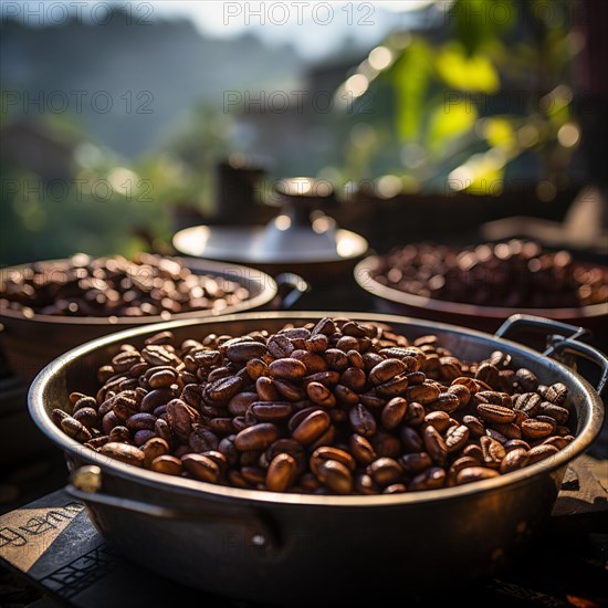 Coffee beans fresh and roasted Coffee beans on a plantation