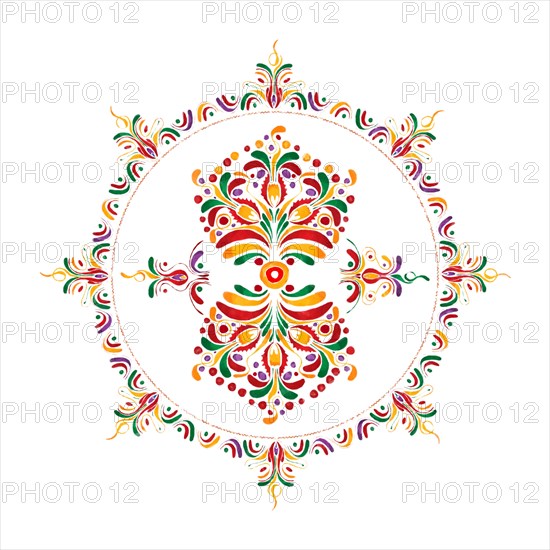 Watercolor Hungarian embroidery symbol over white background