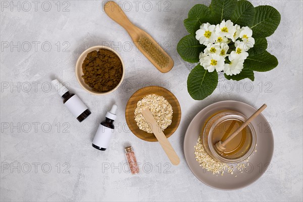 Wooden brush honey oats himalayan rock salt essential oil bottle with