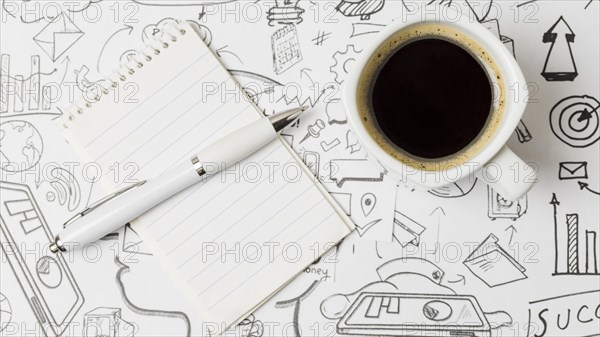 Top view coffee papel full doodles