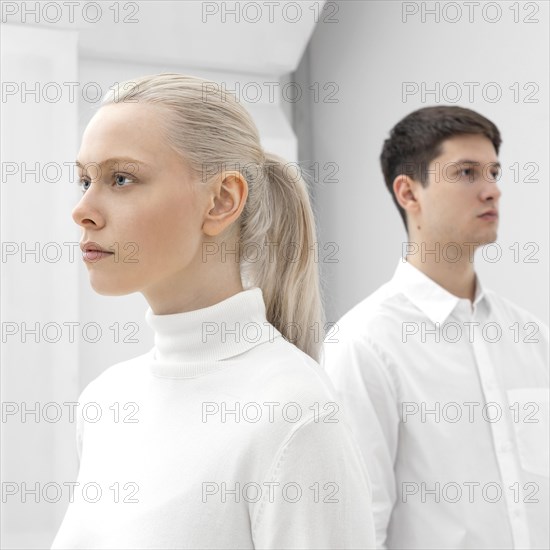 Young woman man wearing white clothes