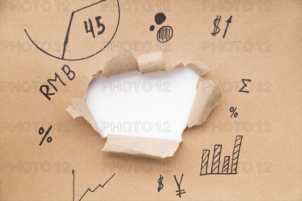 Broken paper with symbols