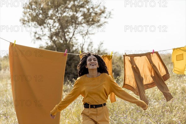 Woman nature with clothesline