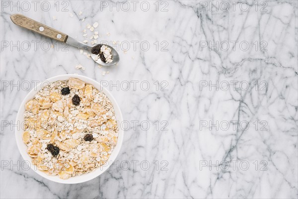 Oatmeal with raisins big bowl table