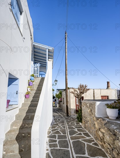 White Cycladic houses with blue shutters
