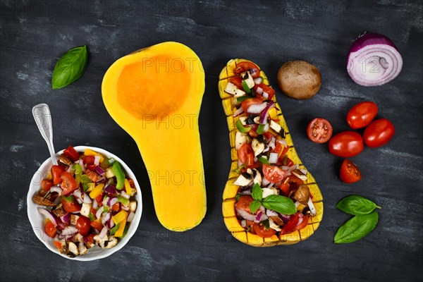 Vegan baked Butternut squash filled bell pepper