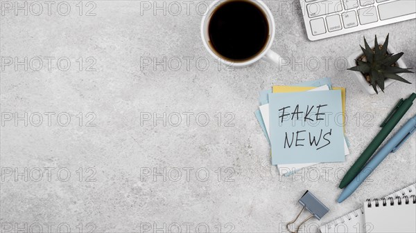 Journalist desk fake news view