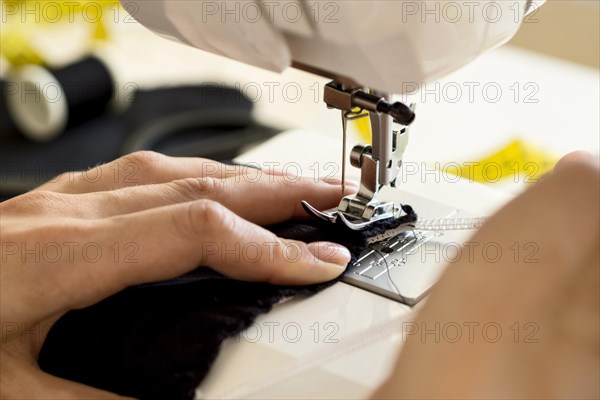 High angle sewing machine being used