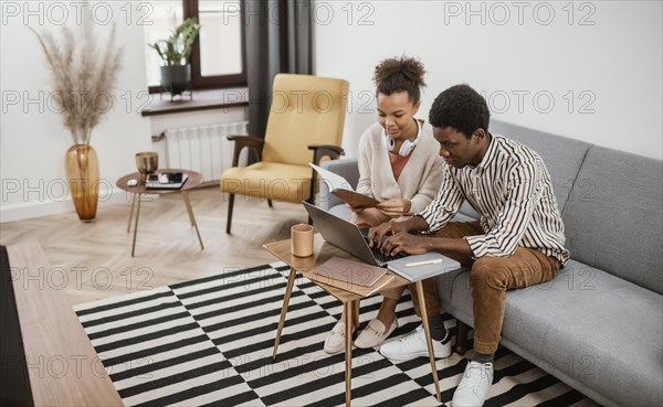 African american people working from modern place