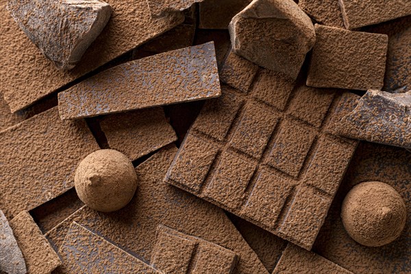 Close up candy with chocolate cocoa powder