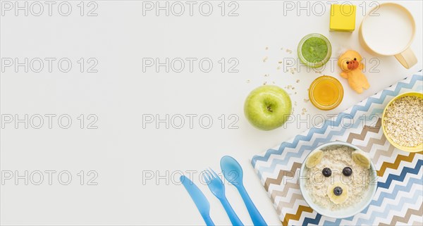 Oat flakes with milk copy space