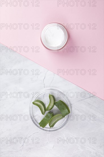 Flat lay cream aloe vera slices