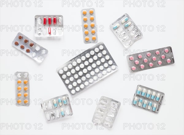 Top view variety tablets painkillers