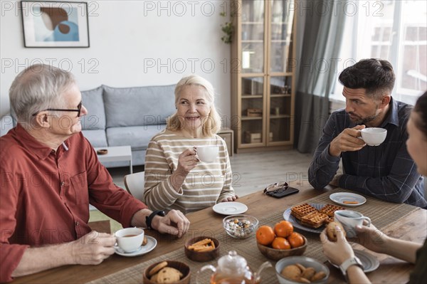 Close up happy family table