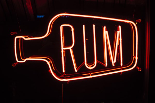 Neon sign bar with text rum