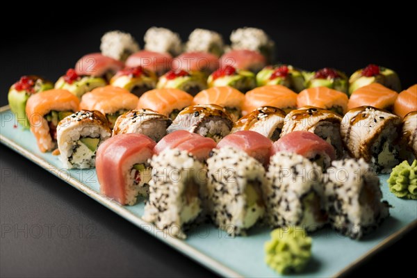 Fresh sushi assortment close up