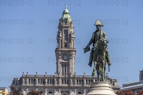 Equestrian Monument to Dom Pedro IV and Pacos de Concelho City Hall in Porto