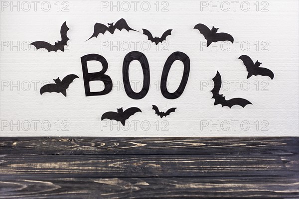 Boo word black bats wall