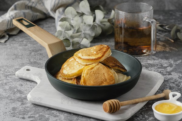 High angle delicious pancakes pan